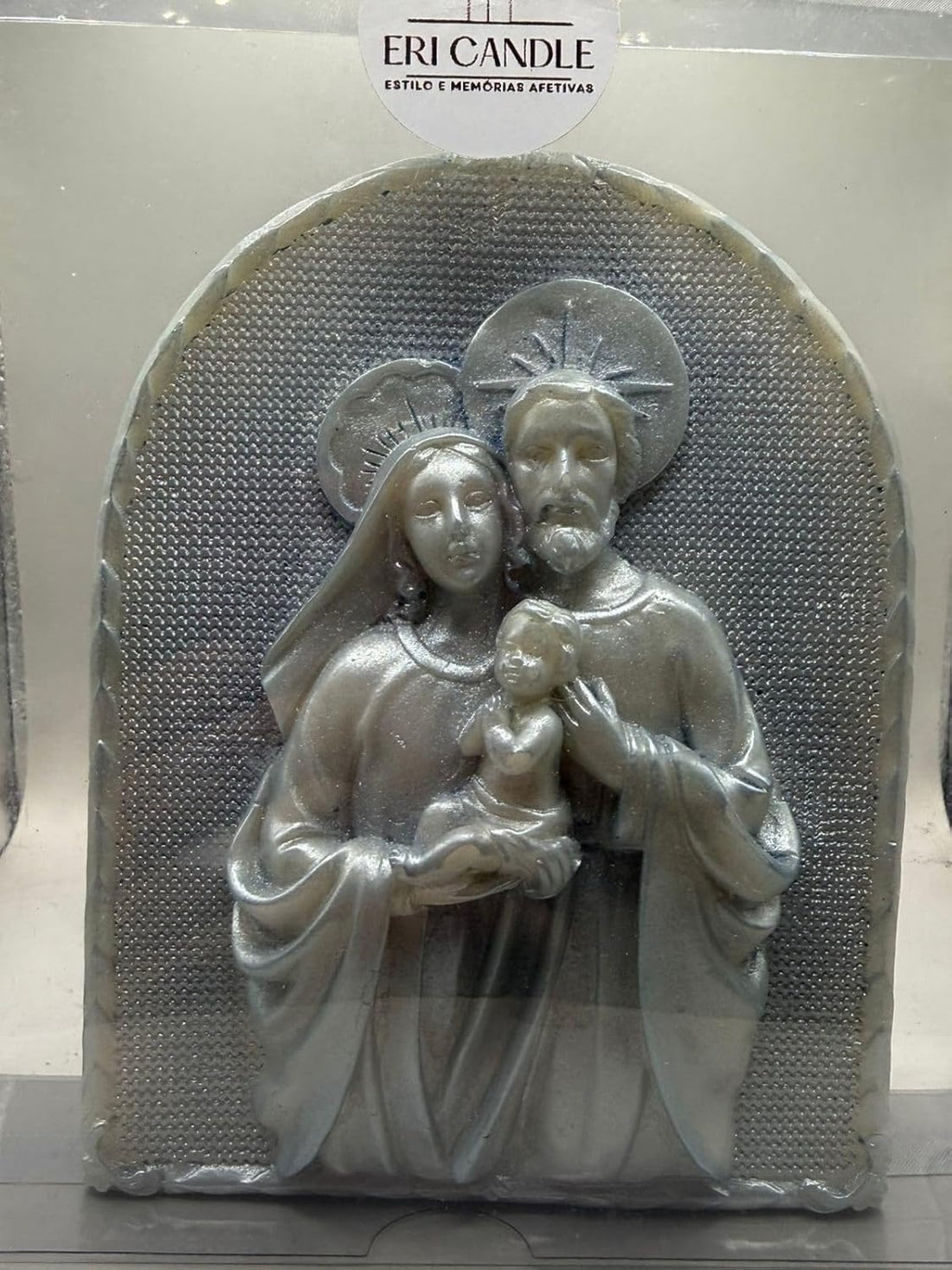 Vela Devocional Votiva Aromática Religiosa Decorativa Fé e Devoção Eri Botanic 15cm (Sagrada Família Prateada)